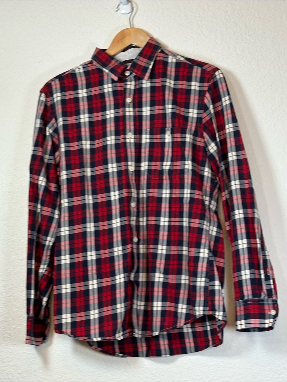 Banana Republic Red and Navy Plaid Button-Down Shirt
